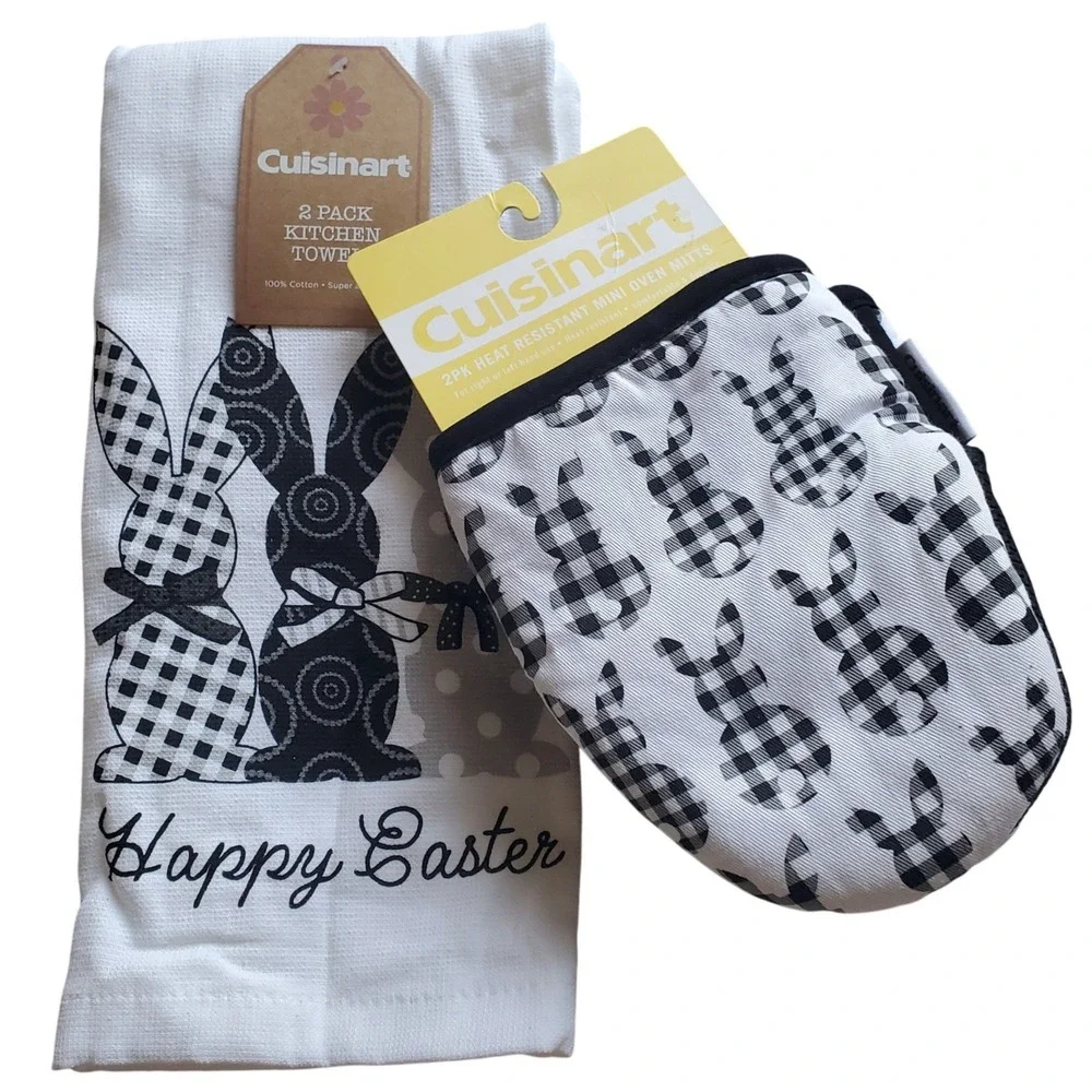Cuisinart Easter Bunny Kitchen Towel 2PK Mini Oven Mitt 2PK Black Buffalo Plaid‎